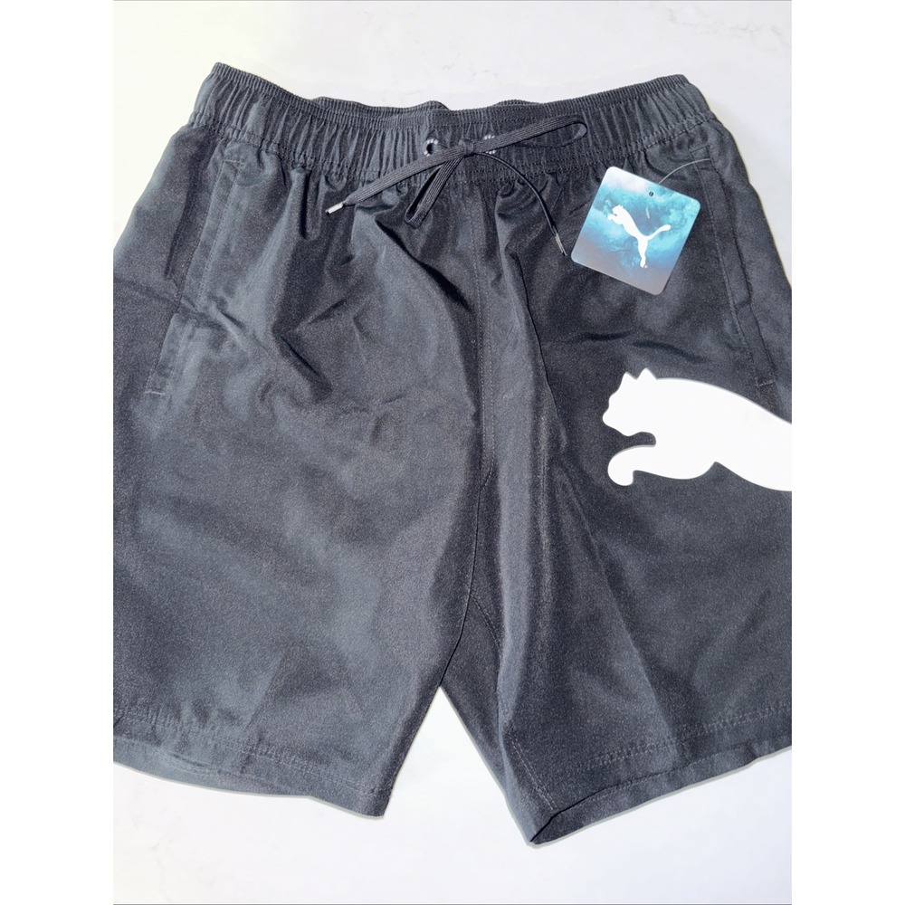 PUMA Men's Small Power Volley Swim‎ Trunk Board Short Swimwear Cat Black 8" NWT